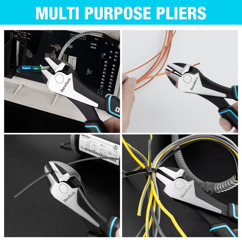 DURATECH 7" High Leverage Diagonal Cutters, Cr-Ni Wire Cutters, Side