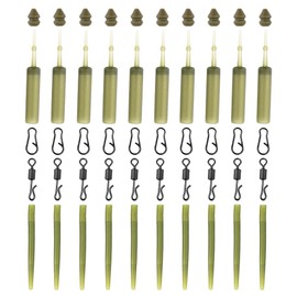 Hirisi Tackle 10 Sets Helicopter Rigs for Hair Rigs, Safety Clips, Hooks, Swivels, Rubber Buffer (Carp Fishing)