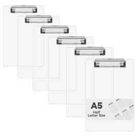 Juvealoe 6 x 9 Small Clipboard Set of 6, A5 Plastic Mini Clear Clip Boards with Low Profile Clip, Half-Letter Size for Classroom, Teacher, Students, School & Office Supplies