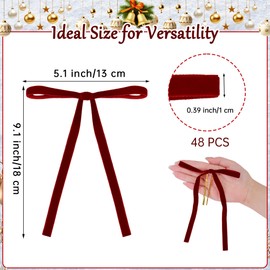 Aodaer 48 Pieces Burgundy Christmas Tree Velvet Bow 5 x 7 Inch Christmas Tree Bow Decoration Vintage Ribbon Bows Rustic Crafts Gift Wrapping for Indoor Outdoor Holiday Wreaths Garlands Door Decor