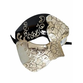 Elegance Mask Men's Phantom Music Black Silver Large Mardi Gras Masquerade Elegance Mask