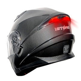 1Storm New Motorcycle Bike Modular Full Face Helmet Dual Visor Sun Shield with LED Tail Light + Motorcycle Bluetooth Headset: Glossy Orange