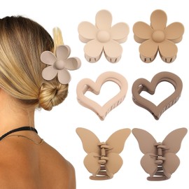 Butterfly Hair Clip Cute Flower Claw Clips 6 Pcs Matte Hair Claw Clips for Women Hair Claw Heart Clip