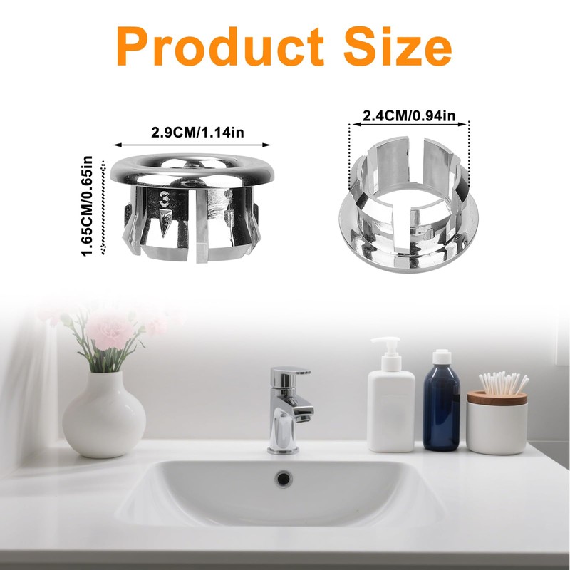 2pcs Sink Overflow Ring, Chrome Bathroom Sink Overflow Trim Ring