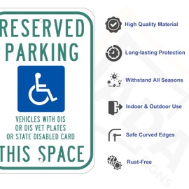 ADA CENTRAL SIGNS - Wisconsin Handicap Reserved Parking Sign -Vehicles with Dis or Dis Vet Plates or State Disabled Card This Space - Handicap Safety Sign Used for Public Parking or Outdoor - 12x18 IN