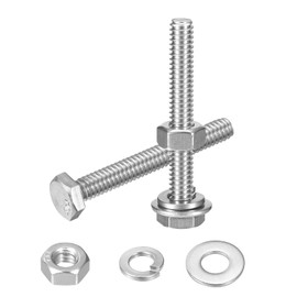 sourcing map 5 Set Hex Head Nuts and Bolts Assortment Kit, 304 Stainless Steel 1/4-20 x 2" Hex Head Bolts with 1/4" Nuts and Washers for Construction, Machinery Manufacturing