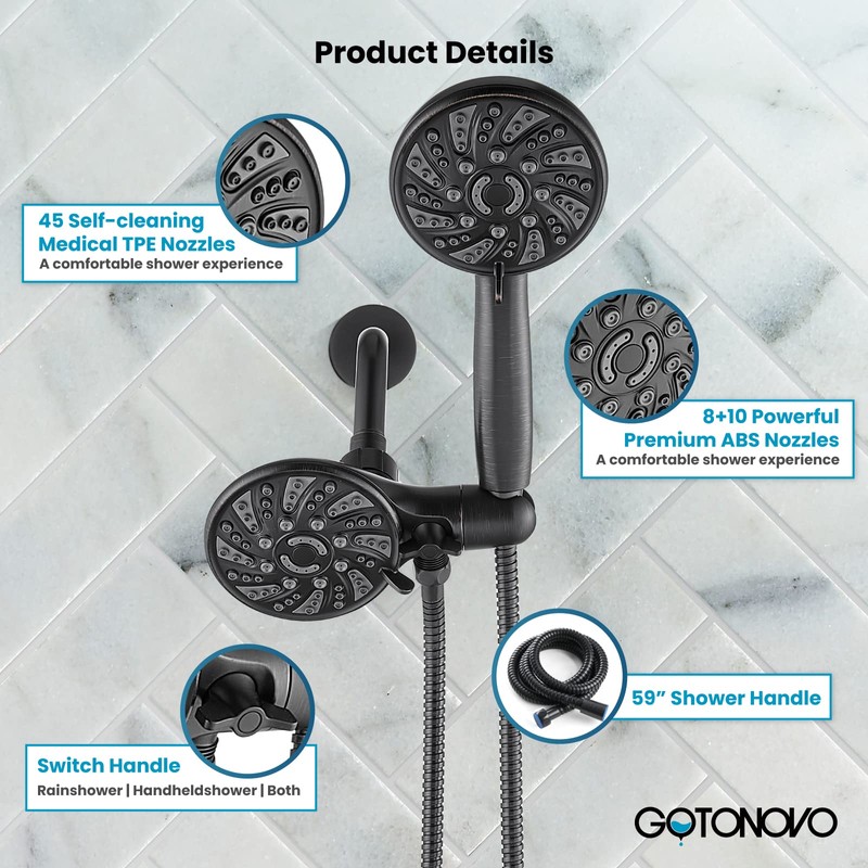 gotonovo Dual 2 in 1 Shower Head Kit High Pressure