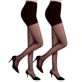 Citystl Black Sheer Tights for Women, 30D Control Top Pantyhose with Reinforced Toes（Black-2P-L）