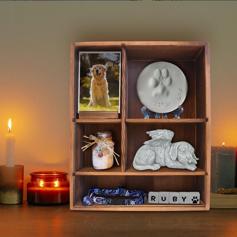 Sofunii Pet Memorial Shadow Box with Shelves for Dogs or
