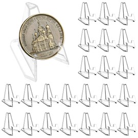 Pack of 24 Acrylic Card Stands, Small Coin Stand, Card Stand Mini, Plastic Stand Stand, Transparent Mini Easels, Plate Stand for Medals, for Coins, Pocket Watches, Medals