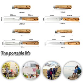 SENBON 440A stainless steel Gift wrapped 4 piece set sharp pocket folding Japanese chef knife universal peeling knife bread knife set portable kitchen knives with natural olive handle