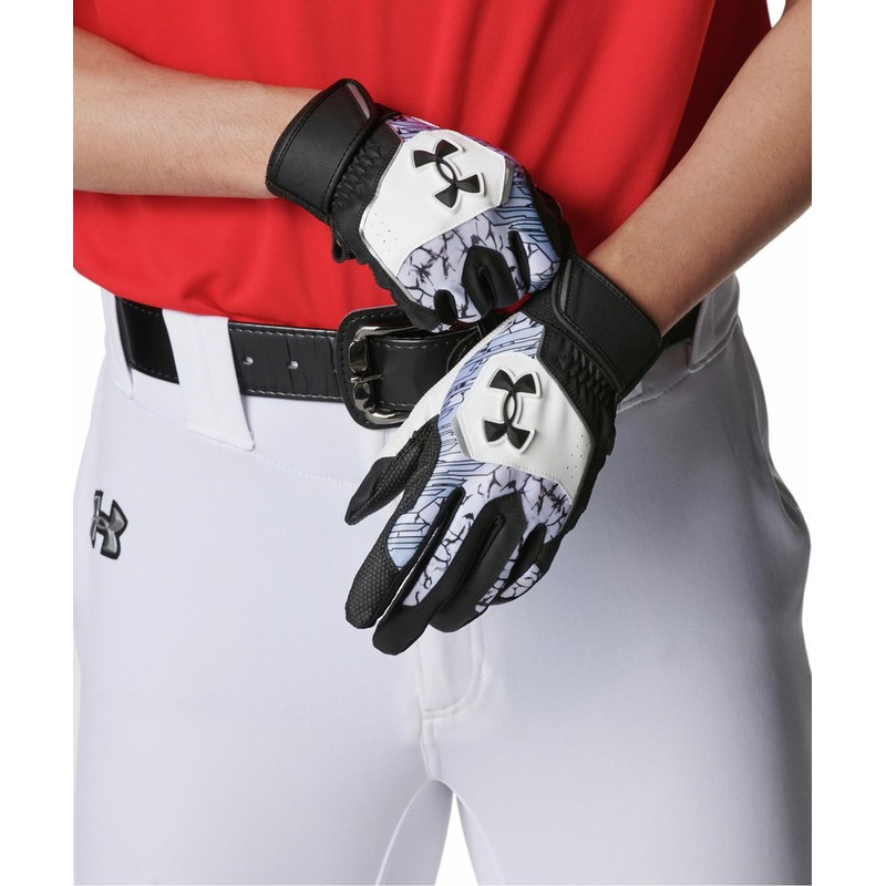 UA Clean Up Batting Gloves 6001310 (002), Black, White, Black,