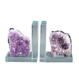 AMOYSTONE Heavy-Duty Amethyst L-Shaped Glass Bookends, 1 Pair (4-6 LBS) – Stylish Decorative Bookends for Shelves with Non-Skid Base, Multi-Functional Home Office Book Support