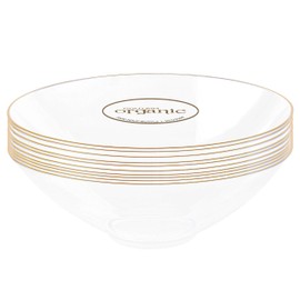 PLASTICPRO [16 OZ 20 Count] Clear Plastic organic Party Soup bowls With Gold Rim Premium heavyweight Elegant Disposable Tableware Dishes