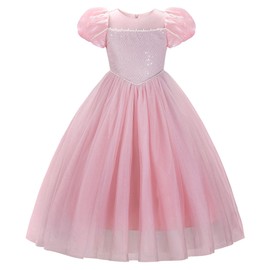 JerrisApparel Girls Princess Dress Puff Sleeve Princess Costume with Accessories (Pink, 90)