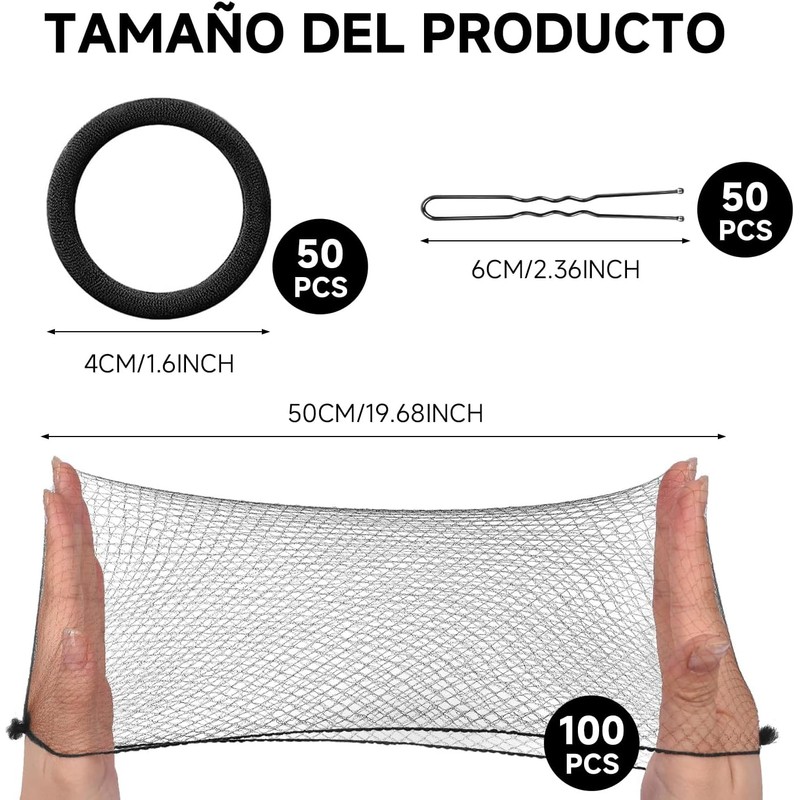 100pzs Red para Cabello, 50 pcs Ligas para Cabello, 50