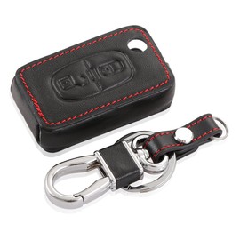 Happyit Leather Car Remote Control Key Cover Case Keychain for 2 Buttons Fold Key Peugeot 107 208 207 3008 308 RCZ 508 408 2008 407 307 206 (Black)