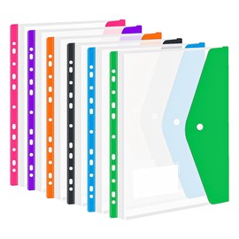 Namvo A4 Plastic Wallets Expandable Die Cut Pockets 12 Folders for Documents Paperwork Clear Coloured Envelope with Label Pocket Snap Button Ring Binder Home 6 Colors