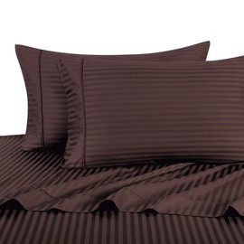 Royal Hotel Bedding Stripe Chocolate Twin Size Sheets, 3PC Bed Sheet Set, 100% Cotton, 300 Thread Count, Sateen Striped, Deep Pocket