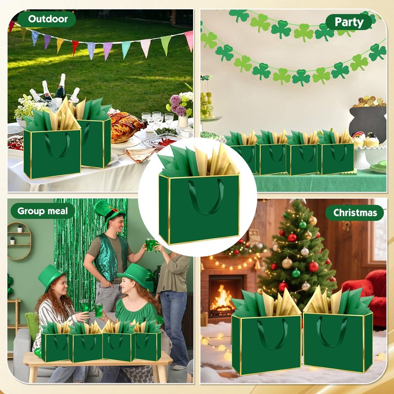 Epoesch 3 Pack Green Medium Gift Bags with Handles and