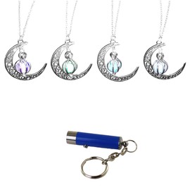 AlterImage Crescent Sailor Half Moon Glow in The Dark Necklaces 4 Pack Luminous Jewelry Green Purple Blue & Sky Blue Includes UV Light, Adult, Copper Alloy