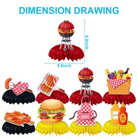 8PCS BBQ Honeycomb Centerpieces,BBQ Centerpiece for Table Birthday Party Decorations colour Table Topper Centerpiece Birthday Baby Shower Party Decor