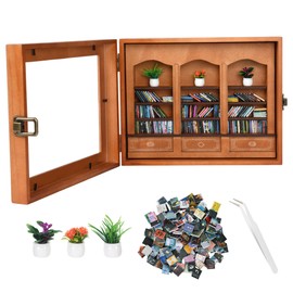 Pawnoc Anxiety Bookshelf with 200 Mini Books, Mini Library Decor, Shake Away Your Anxiety, Includes 1 Bookshelf, 3 Plant Flowers, and 1 Tweezers, Perfect for Book Lovers, Students, Family, and Friends