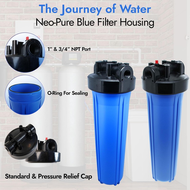 20" Neo-Pure Black/Blue Filter Housing Blue Sump/Black Cap with Pressure