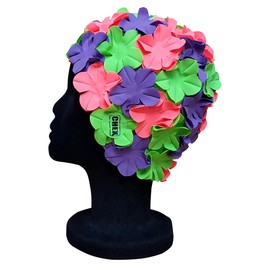 CHEX Anzio Thermal Rubber Floral Ladies Classic Retro 3D Flower Petal 3 Colour Stunning Vintage Style Swimming Hat Swim Cap Generous One Size Adults (Emerald Green/Hot Pink/Purple)