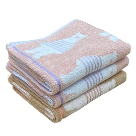 Imabari Towel Face Towel, Set of 3, Border Bear Pattern, 13.4 x 31.5 inches (34 x 80 cm), Made in Japan, Cute Animal Pattern, Fluffy, Water Absorbent, Kindergarten, Nursery School, Cute, Quick Drying,