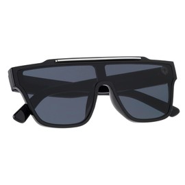 Kleo Legend - Flat Top One Piece Shield Frame Side Lion Head Medallion Rectangular Hip Hop Sunglasses (Black)