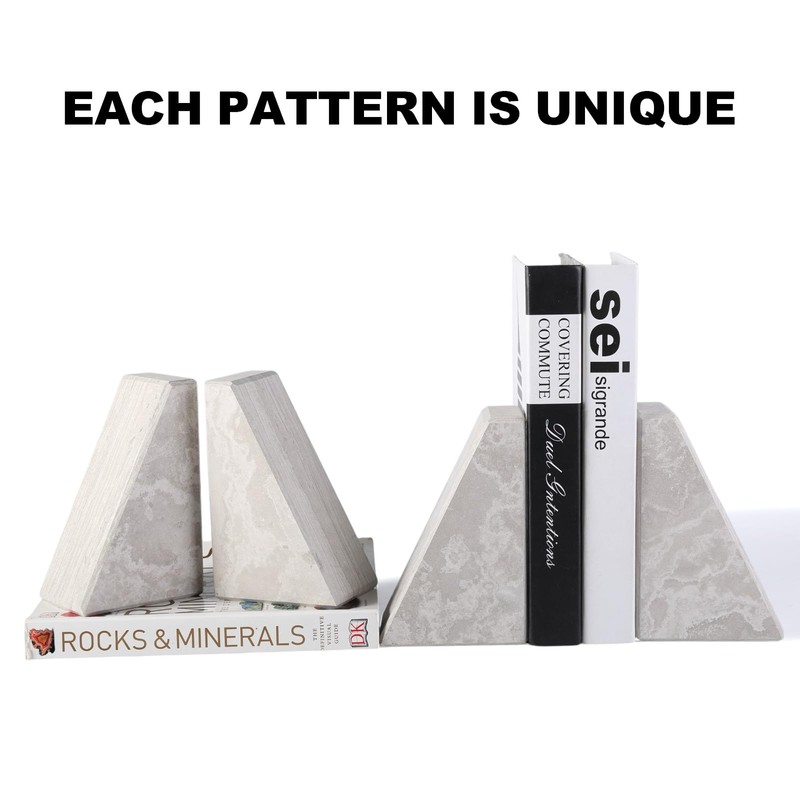 Marble Bookends for Heavy Books, Decorative Book Ends for Shelves,