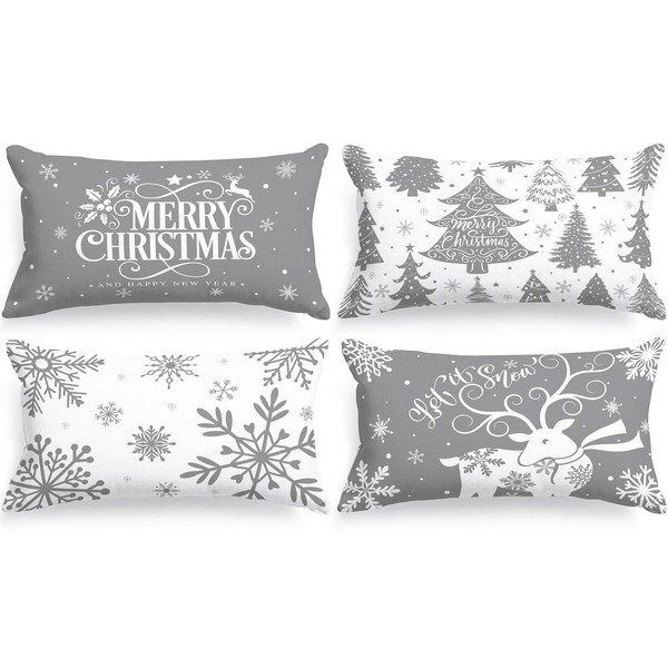 Lanpn White and Grey 12x20 Christmas Lumber Pillow Covers Set