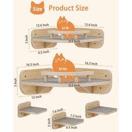 Megidok Cat Wall Furniture Corner Climbing Shelf Perches, Cat Bed Wall Mounted with 3 Wide Steps,Modern Floating Stairs for Wall Indoor Cats up to 30 Lbs for Cat - Wood Color