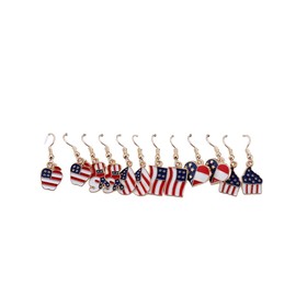 3-5Pairs Independence Day Earrings Set Glittering Firework-shaped Cowboy Hat Butterfly Bowknot Star Heart American Flag Stud Earrings Independence Day Celebration Decors (Set E)