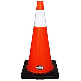 Troy Safety 28" Orange Safety Traffic PVC Cones with One Reflective Collar, Black Base (4 Cones)