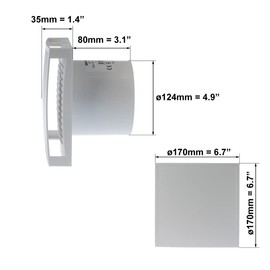 EUROPLAST Diameter 125mm Light Switch Activation Bathroom Extractor Fan with Timer - 5 inch Bathroom Fan with Timer - White Ventilation fan with a Front Panel