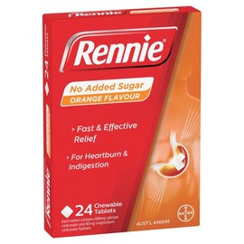 Rennie Indigestion & Heartburn Relief (No Added Sugar) Orange Chewable Tab X 24