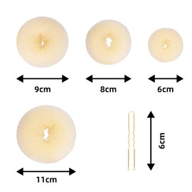 Gunwon 4pcs Hair Donut Hair Bun Shaper Set,4 Sizes Hair Donut Bun Ring With 20 Golden Bobby Pins,Chignon Bun Maker Hair Ring Style Accessories for Dancer Ballet Girls,Doughnut Bun Hair Accessories