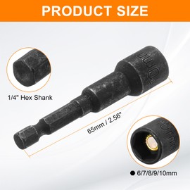 sourcing map 5pcs Magnetic Nut Driver 6,7,8,9,10mm Hex Drive Socket CR-V Steel Power Screw Drill Bits Socket Wrench Tools with 1/4" Quick Change Hex Shank for Power Drills Impact Drivers, Black