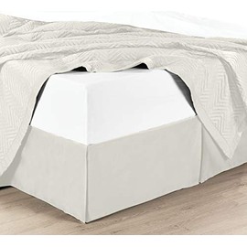 Premium Cotton Blend Quality Solid Bed Skirt - Pleated Tailored Bed Skirt with Corner Splits, Hotel Quality with 15 inch Drop, 650 TC dust Ruffle, Twin XL Size - Ivory