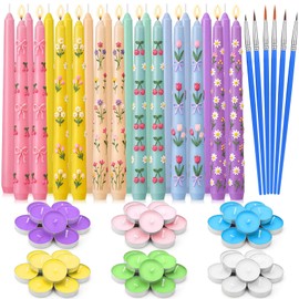 MTLEE 78 Pcs DIY Candle Painting Kit Include 12 Taper Candles 60 Colored Tealight Candles 6 Paint Brushes for Crafts Birthday Wedding Party Favors (Macaron Color)