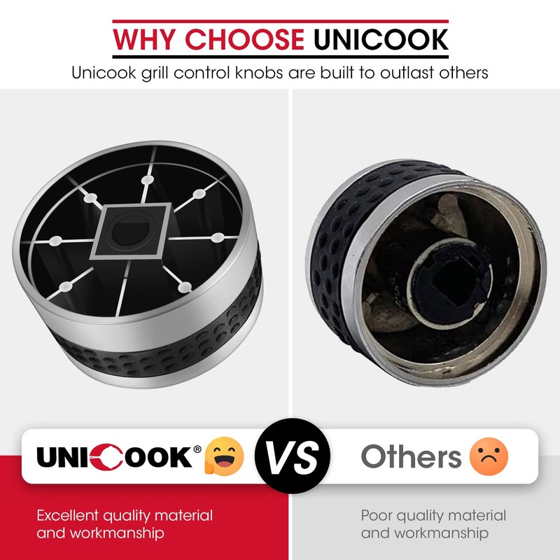 Unicook 6 Pack Gas Grill Burner Knobs Replacement, Chrome Plated