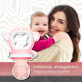 Chupón/Chupete Ergonómico para Frutas, Papillas y Cereales con Seguro y Tapa Protectora Libre de BPA, Unisex de 4m+ (Monkey - Rosa)