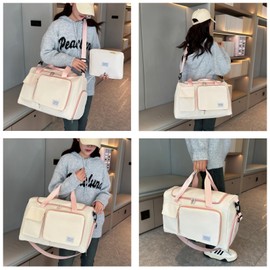 Small Gym Bag for Women, Travel Duffle Bag Carry On Weekender Bag with Shoe Compartment, Z5#White Pink, Gym Bag&toiletry Bag