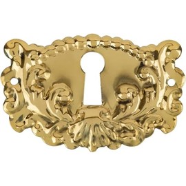 Fancy Stamped Brass Decorative Keyhole Cover | 1 7/8" W x 1-1/4" H | Keyhole Escutcheon Plate for Cabinet Door, Dresser Drawers, Desk | Antique Furniture Hardware | UA-83PB