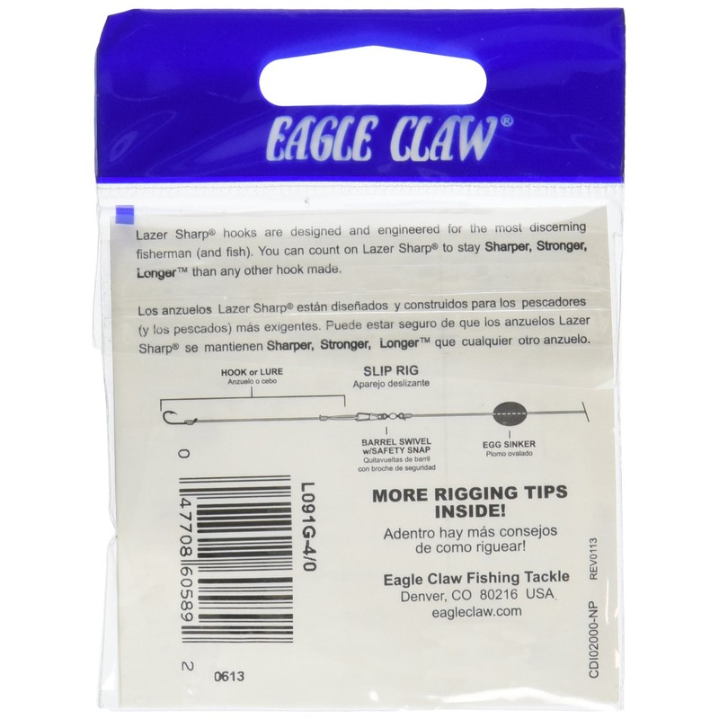 Eagle Claw L091gh-4/0, Gusano Lazy Round Bend Unisex Adulto, Multi,
