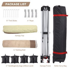 10x10 Pop Up Gazebo Tent with Mosquito Netting & Water,Resistant Oxford Canopy with Roller Bag,Instant Setup Outdoor Shelter for Backyard, Patio, Parties, Weddings, Outdoor Dining，Beige+Khaki