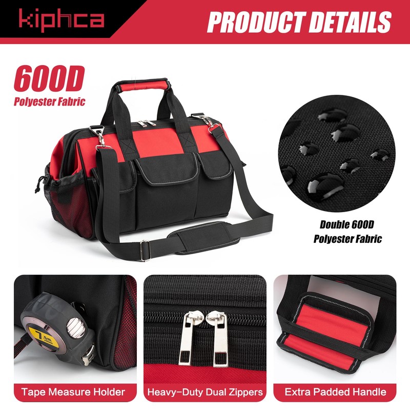 Tool Bag, 16 Inch Foldable Open Top Tool Bag Organizer