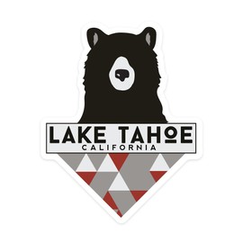Die Cut Sticker Lake Tahoe, Bear and Triangles, Contour Vinyl Sticker 3 to 6 inches, (Waterproof Decal for Cars, Water Bottles, Laptops, Coolers), Large